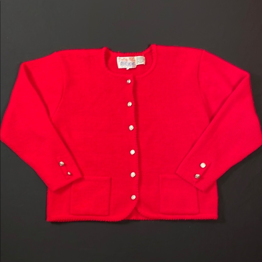 Vintage Tally-Ho women Red Valentines Day cardigan sweater size large 2 pockets